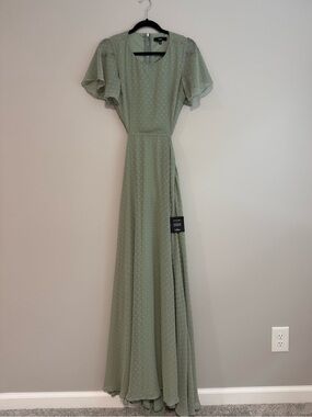 Lulus Womens Sage Green Short Sleeve Wedding Guest Dress Size S Summer Party NWT